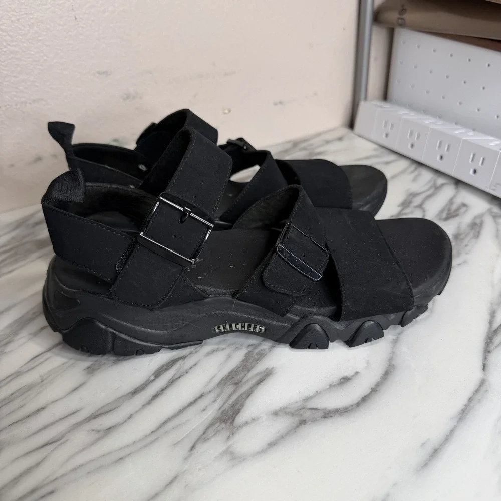 Skechers D'Lites 2.0 Cool Cosmos Chunky Black Strappy Sandals Women's Size 9